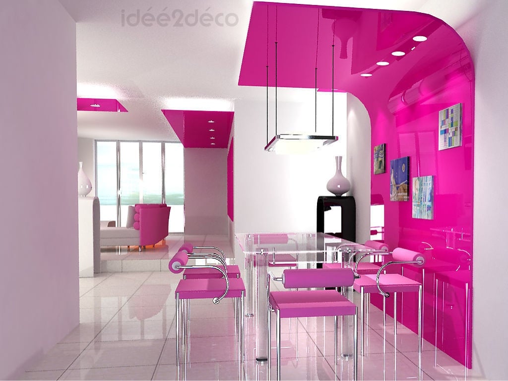 Une déco de salle à manger au design rose