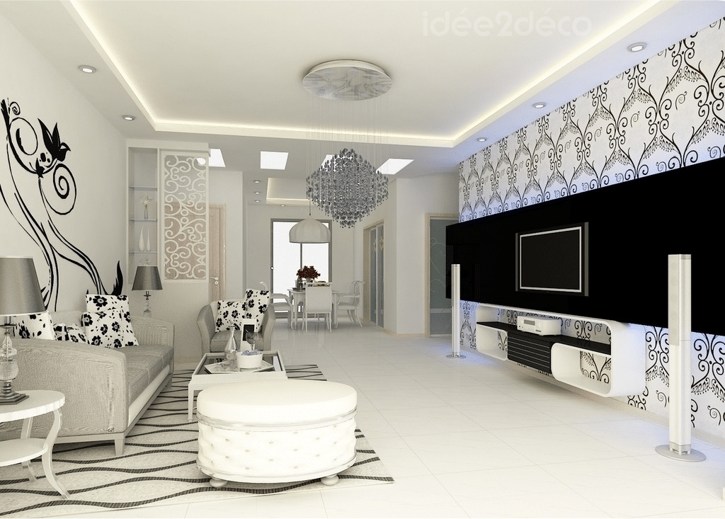 Une déco de salon néo-baroque en noir & blanc