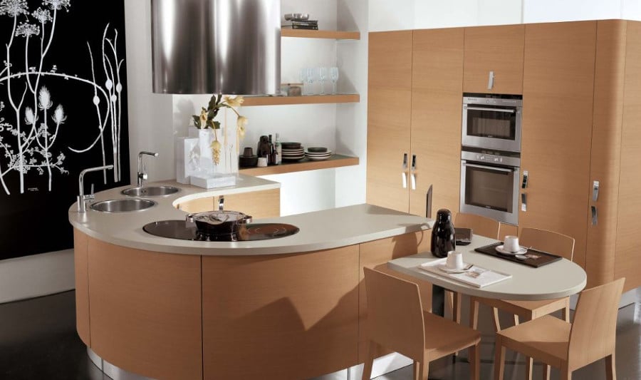 Le haut de gamme n'est pas forcément réservés aux grands espaces. La preuve, cette petite cuisine design trouvera sa place dans une petite pièce ou un studio.
