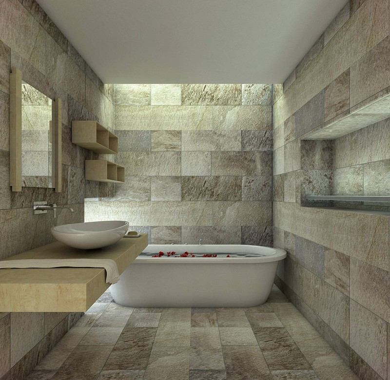 Salle de bain en pierres taillées