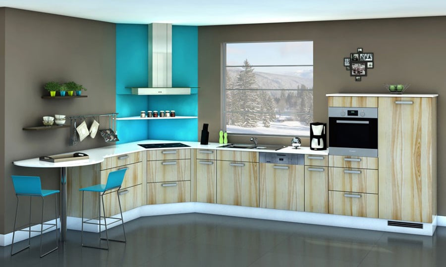 Voici une autre idée de déco d'une cuisine zen. La couleur vive en petite touche dynamise le décor sans le surcharger.