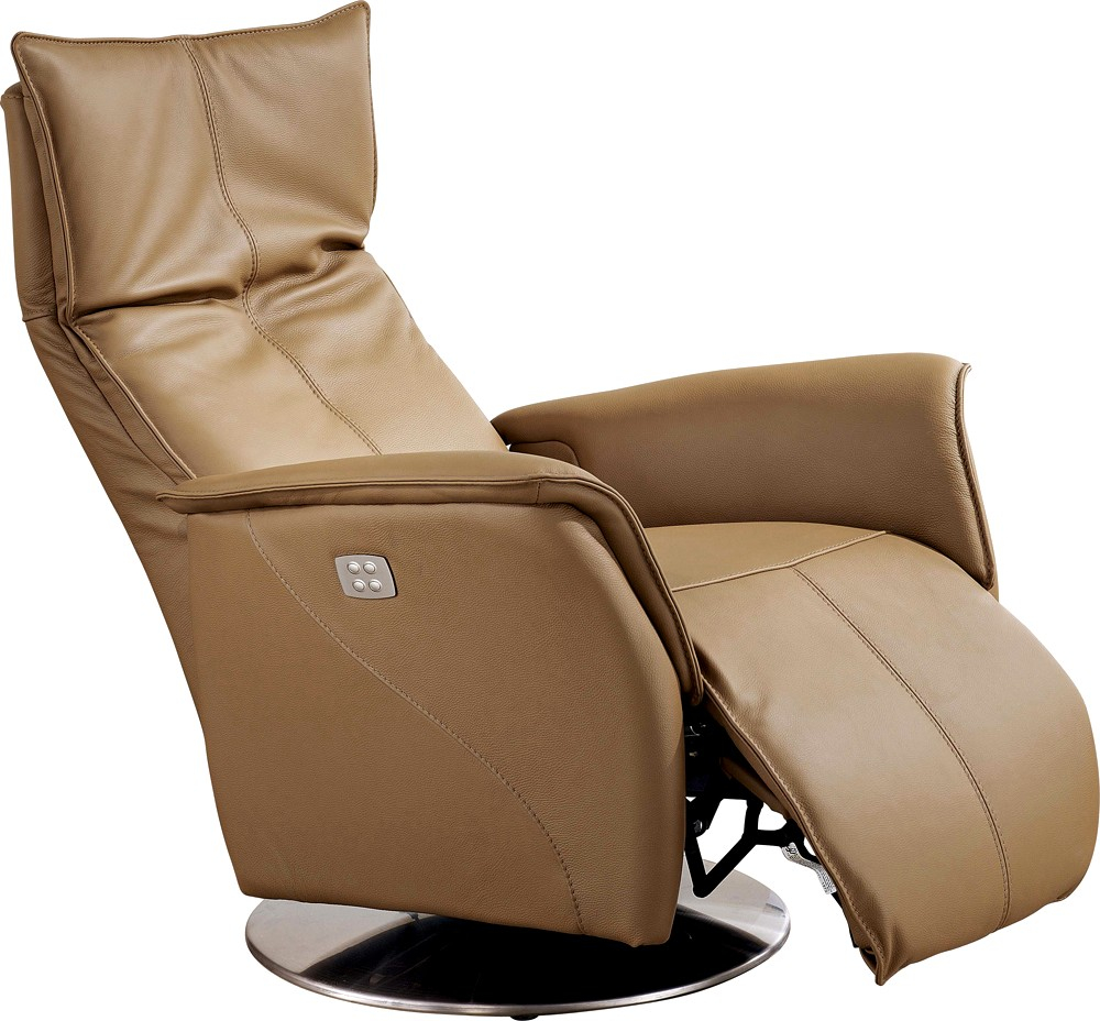 Un fauteuil relax électrique avec télécommande intégrée.